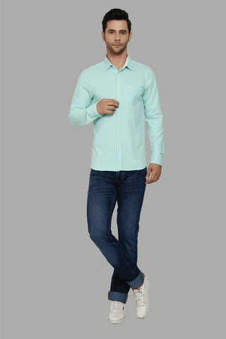 Regular Fit Sea Green Plain Shirts for Men