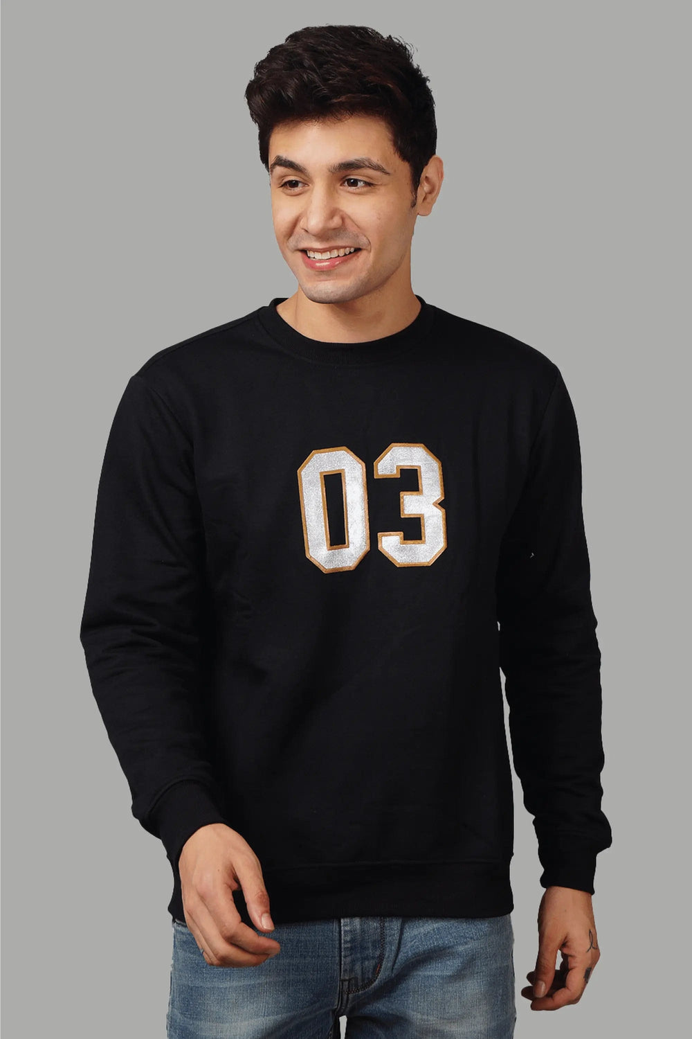 Regular Fit Printed Black Sweatshirt For Men
