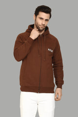 Regular Fit Coffee Color Printed with Zipper Hoodie For Men