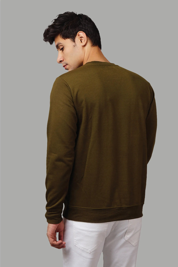 Round Neck Olive Green Full Sleeve Premium Sweatshirt - Peplos Jeans 