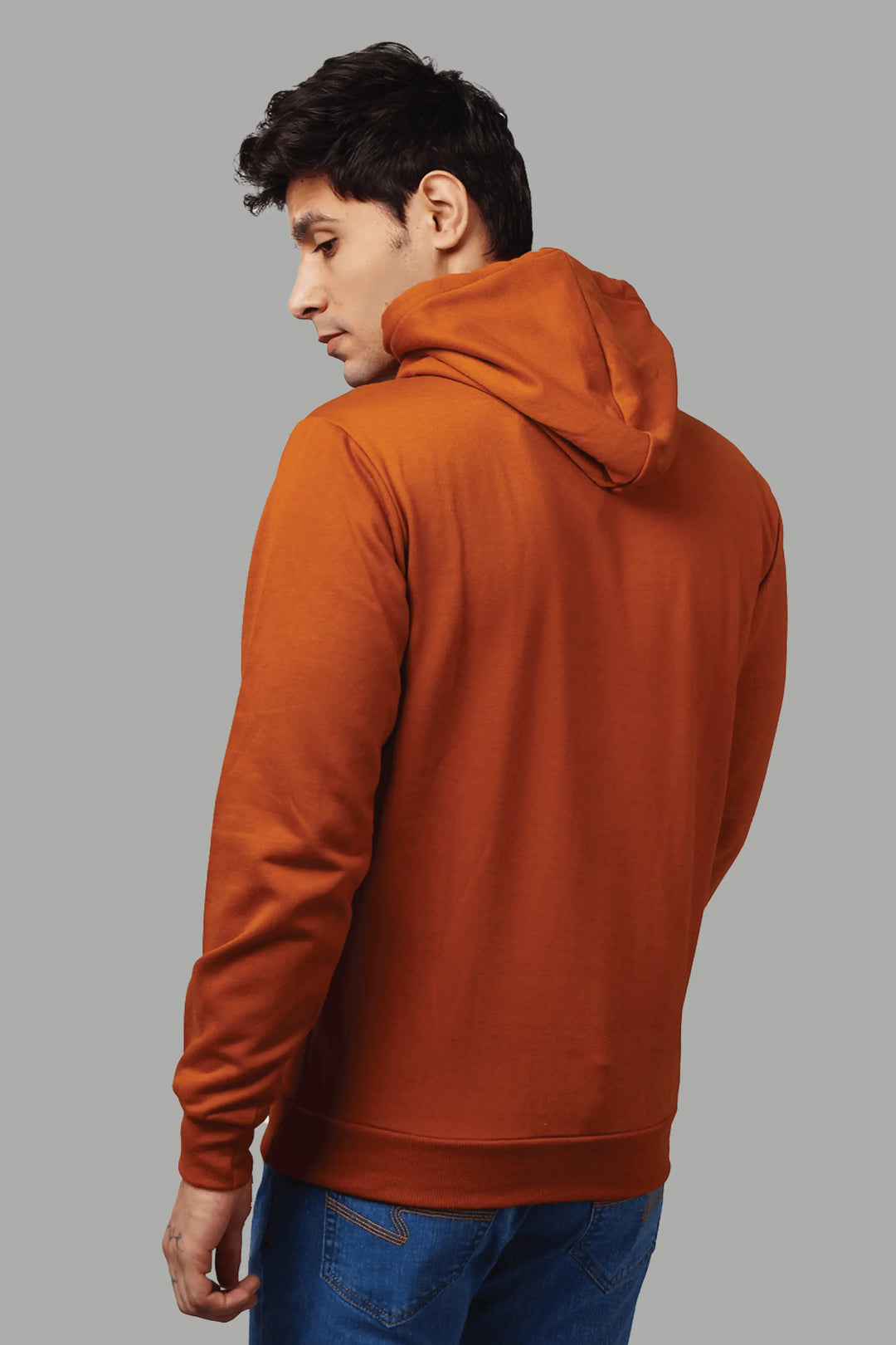 Regular Fit Printed Orange Hoodie For Men - Peplos Jeans 