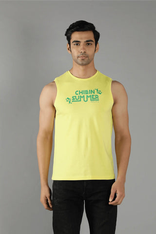 Men's Regular Fit Printed Yellow Vest For Men